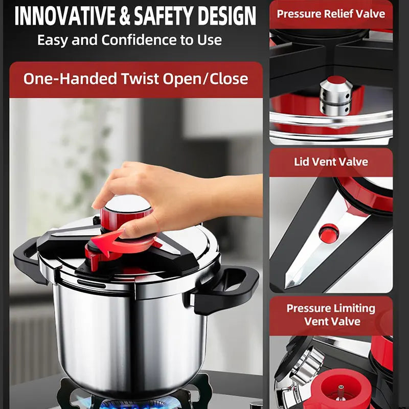 قدر ضغط من الفولاذ المقاوم للصدأ سعة 5/7 لتر مع غطاء زجاجي، مقاوم للانفجار، موفر للطاقة، آمن للاستخدام مع الغاز أو الحث الحراري.