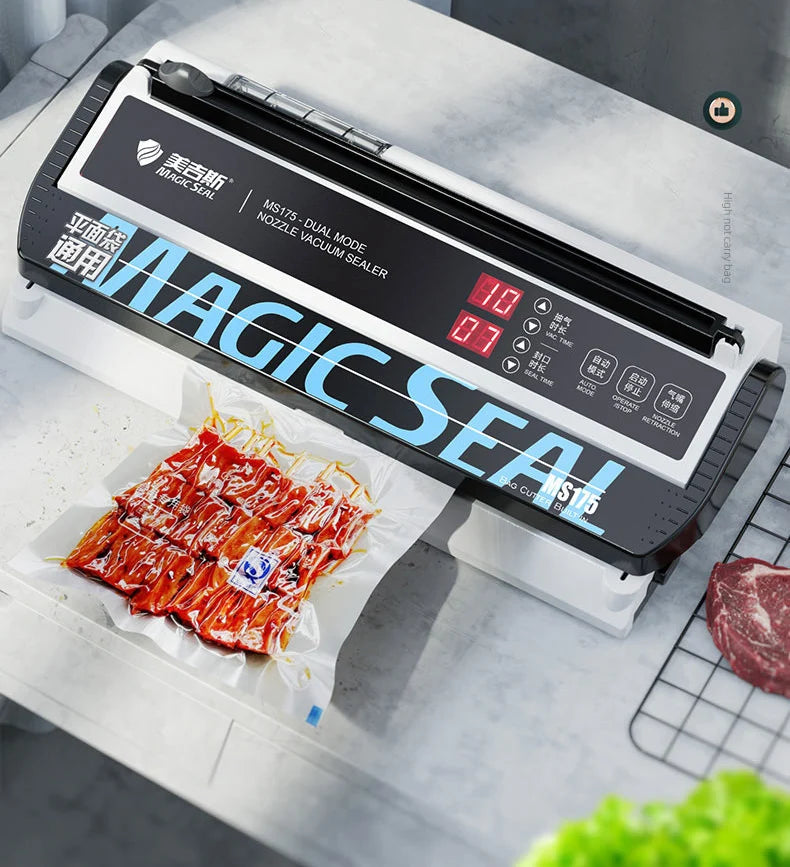 ماكينة تغليف الطعام بالتفريغ الهوائي MAGIC SEAL MS175، ماكينة تغليف الطعام الرطب بالتفريغ الهوائي للاستخدام المنزلي، ماكينة تغليف أكياس الطعام البلاستيكية الاحترافية