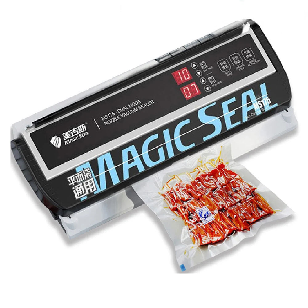 ماكينة تغليف الطعام بالتفريغ الهوائي MAGIC SEAL MS175، ماكينة تغليف الطعام الرطب بالتفريغ الهوائي للاستخدام المنزلي، ماكينة تغليف أكياس الطعام البلاستيكية الاحترافية