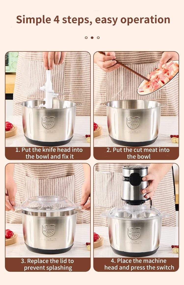5L Electric Meat Grinders Multifunctional 304 Stainless Steel Food Crusher Vegetable Slicer Chopper Mincer Baby Food Processor