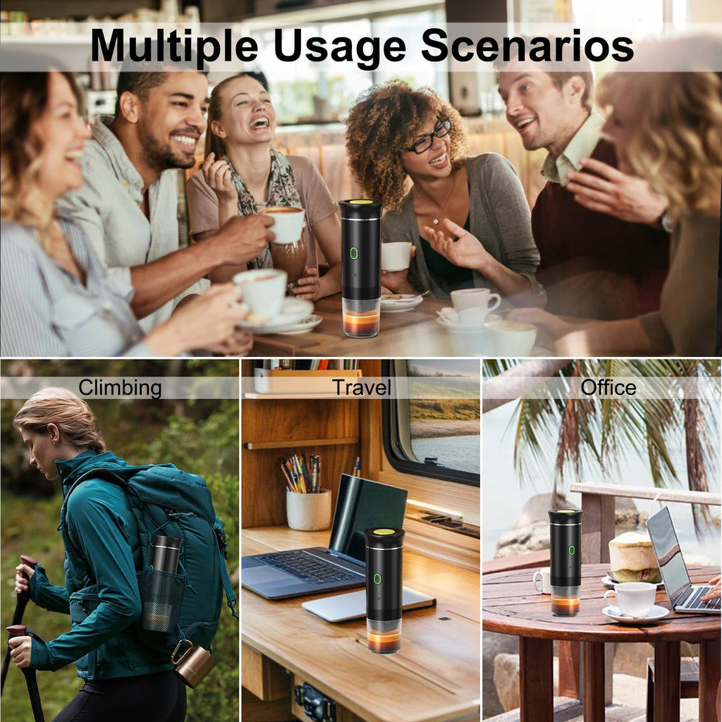 ماكينة قهوة إسبريسو كهربائية لاسلكية محمولة للسيارة والمنزل، ماكينة قهوة للتخييم 3 في 1، ماكينة قهوة للسفر بالكبسولات والبودرة