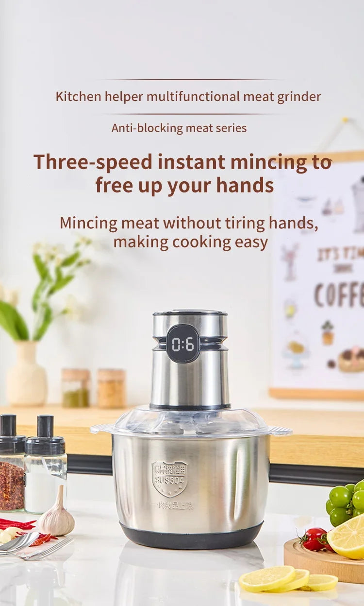 5L Electric Meat Grinders Multifunctional 304 Stainless Steel Food Crusher Vegetable Slicer Chopper Mincer Baby Food Processor