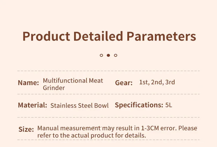 5L Electric Meat Grinders Multifunctional 304 Stainless Steel Food Crusher Vegetable Slicer Chopper Mincer Baby Food Processor