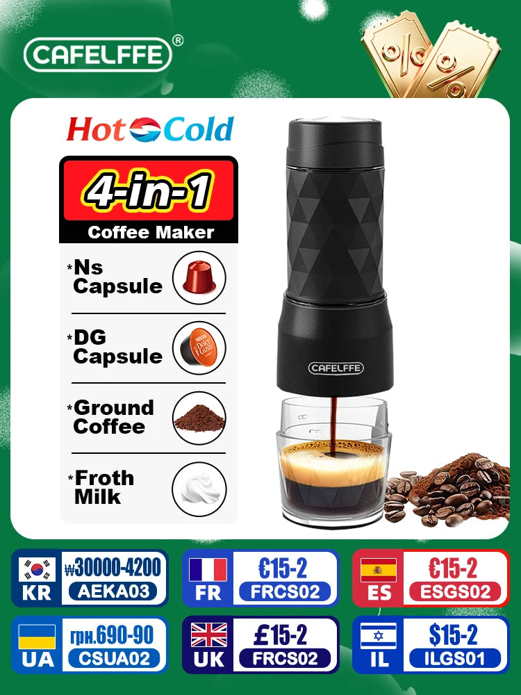 Cafelffe 3 In1 Portable Coffee Machine Hot/Cold Water Manual Espresso Maker For Capsule & Ground Hand Press Brewer hiking Travel