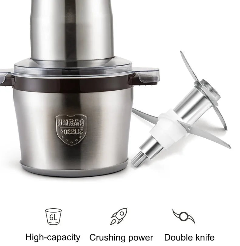 6L Electric Meat Grinders Food Crusher 6S Stainless Steel Multifunctional Vegetable Slicer Processor Chopper Kitchen Appliances