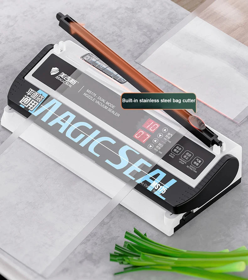 ماكينة تغليف الطعام بالتفريغ الهوائي MAGIC SEAL MS175، ماكينة تغليف الطعام الرطب بالتفريغ الهوائي للاستخدام المنزلي، ماكينة تغليف أكياس الطعام البلاستيكية الاحترافية