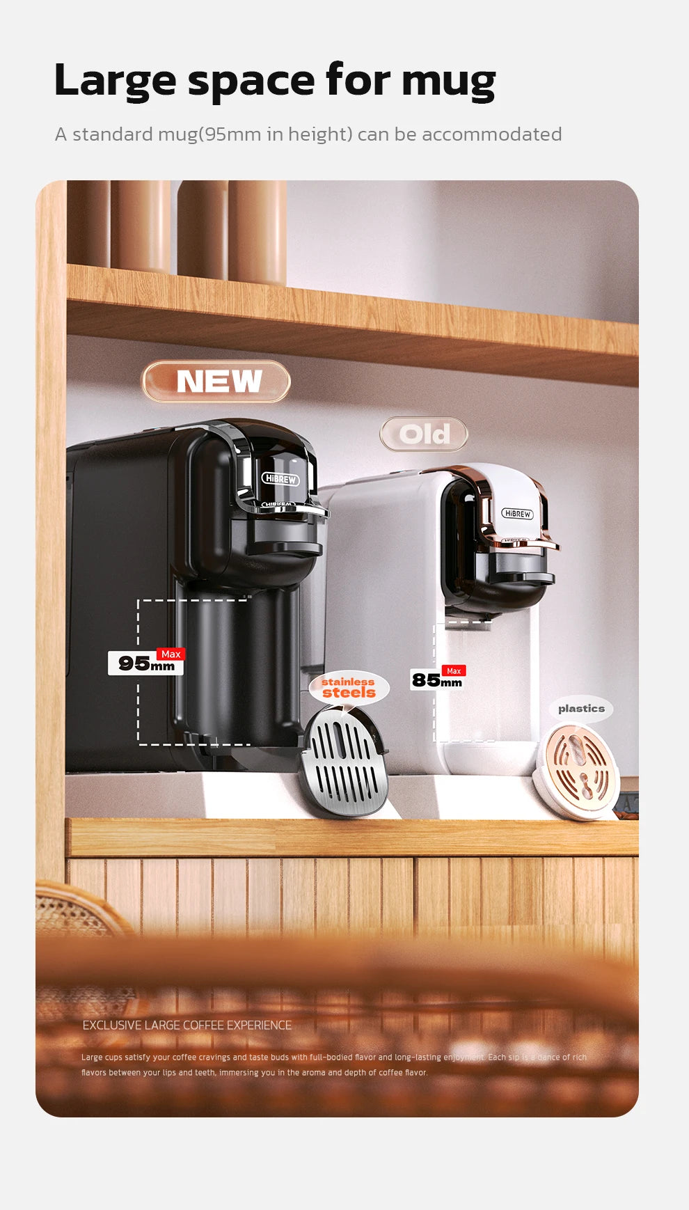 HiBREW 5 in 1 Multiple Capsule Coffee Machine Hot/Cold DG Cappuccino Nes Small Capsule ESE Pod Ground Coffee Cafeteria 20Bar H2B