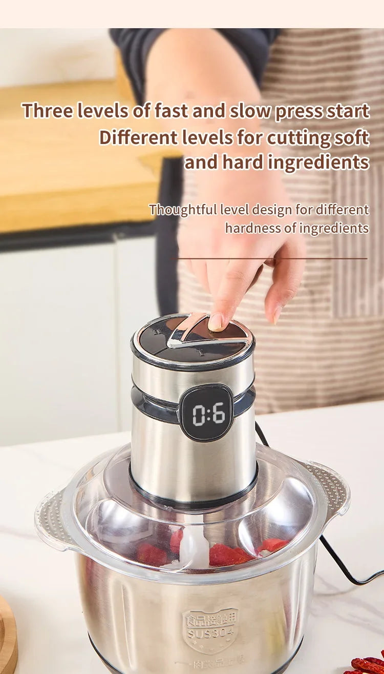 5L Electric Meat Grinders Multifunctional 304 Stainless Steel Food Crusher Vegetable Slicer Chopper Mincer Baby Food Processor