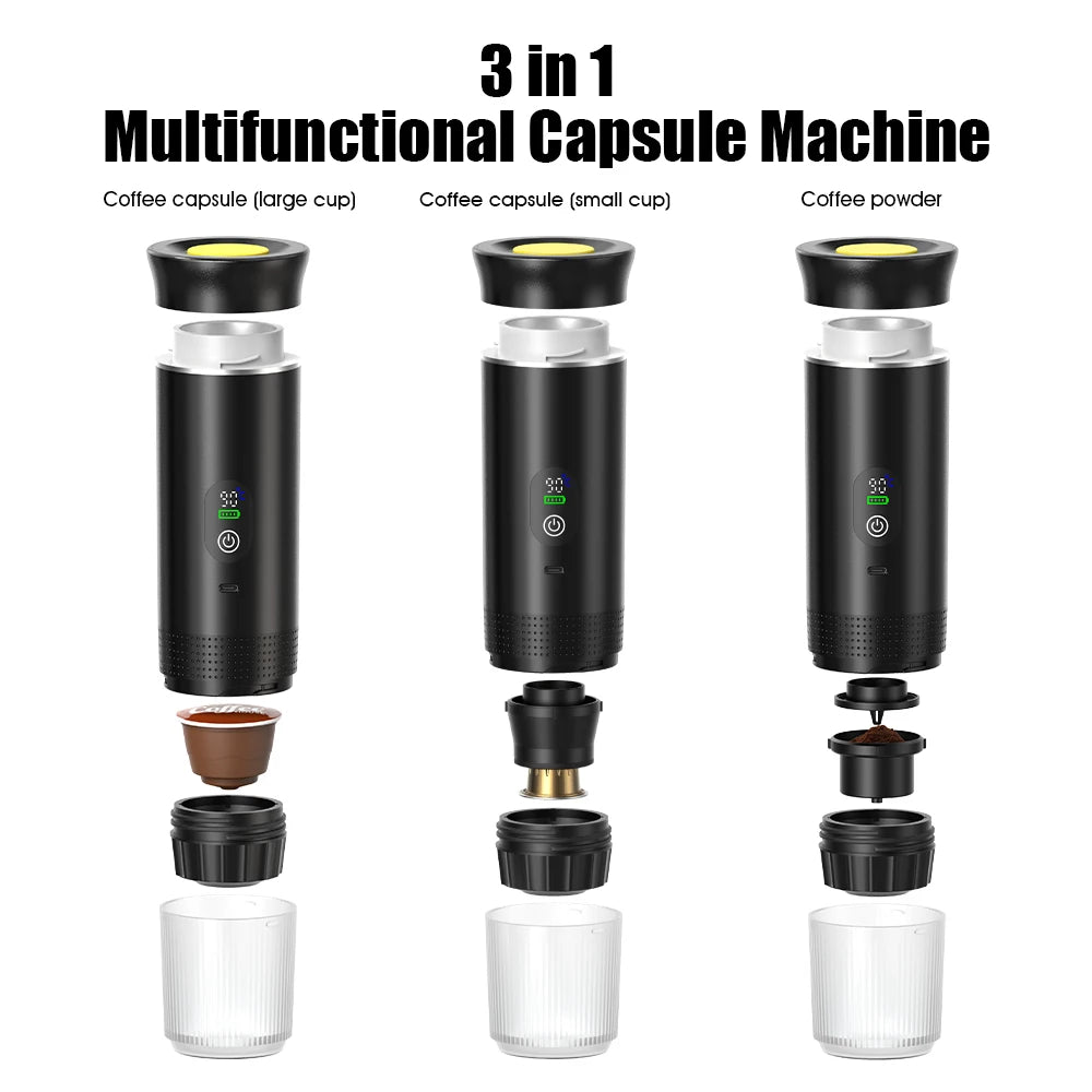 DENOKIN Portable Espresso Coffee Machine With Digital Display 3-in-1 Capsule Coffee Maker for Car & Home Camping Coffee Maker
