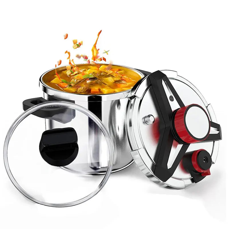 قدر ضغط من الفولاذ المقاوم للصدأ سعة 5/7 لتر مع غطاء زجاجي، مقاوم للانفجار، موفر للطاقة، آمن للاستخدام مع الغاز أو الحث الحراري.