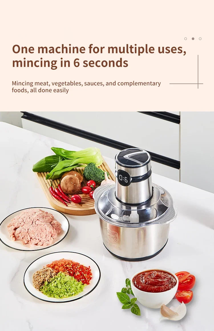 5L Electric Meat Grinders Multifunctional 304 Stainless Steel Food Crusher Vegetable Slicer Chopper Mincer Baby Food Processor