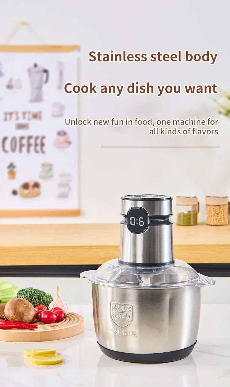 5L Electric Meat Grinders Multifunctional 304 Stainless Steel Food Crusher Vegetable Slicer Chopper Mincer Baby Food Processor