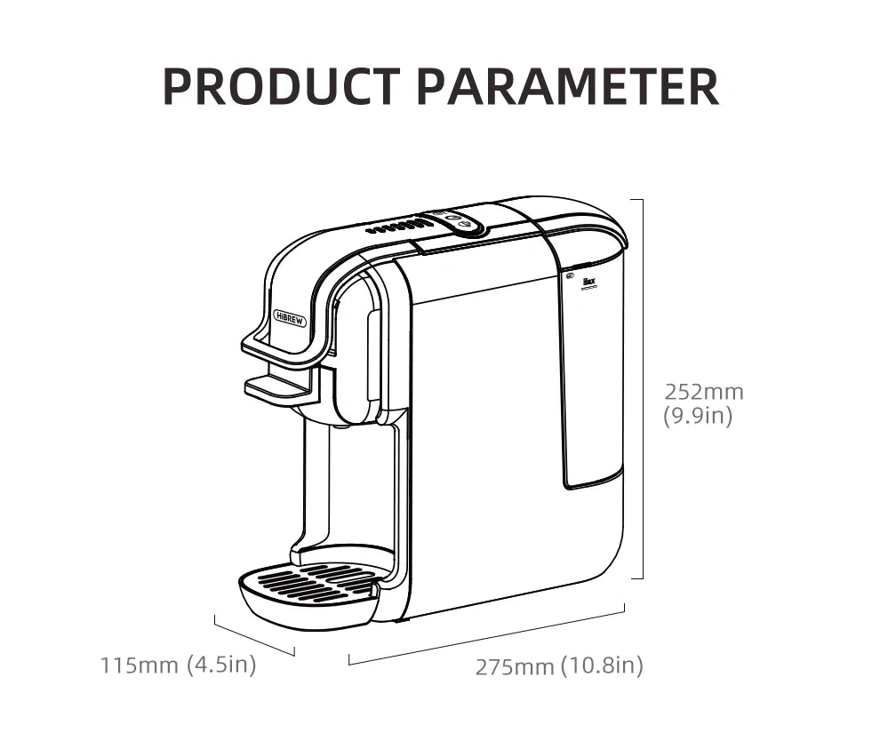 HiBREW 5 in 1 Multiple Capsule Coffee Machine Hot/Cold DG Cappuccino Nes Small Capsule ESE Pod Ground Coffee Cafeteria 20Bar H2B