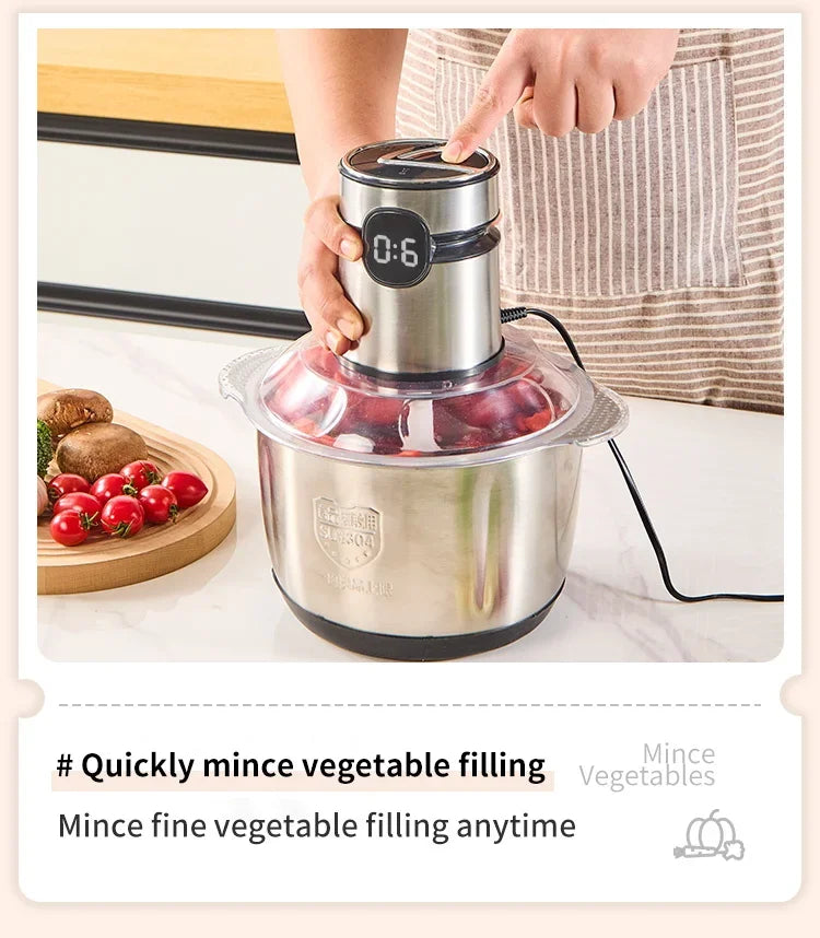 5L Electric Meat Grinders Multifunctional 304 Stainless Steel Food Crusher Vegetable Slicer Chopper Mincer Baby Food Processor