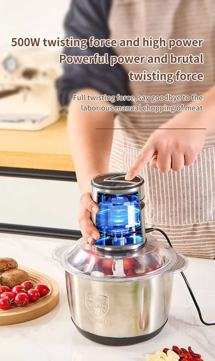 5L Electric Meat Grinders Multifunctional 304 Stainless Steel Food Crusher Vegetable Slicer Chopper Mincer Baby Food Processor