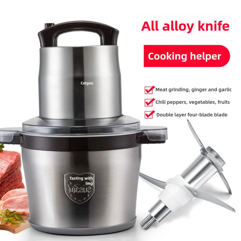 مفرمة لحم كهربائية سعة 6 لترات، كسارة طعام، قطاعة خضروات متعددة الوظائف من الفولاذ المقاوم للصدأ، معالج ومفرمة، أجهزة مطبخ