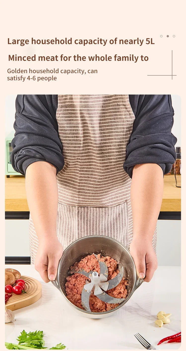 5L Electric Meat Grinders Multifunctional 304 Stainless Steel Food Crusher Vegetable Slicer Chopper Mincer Baby Food Processor