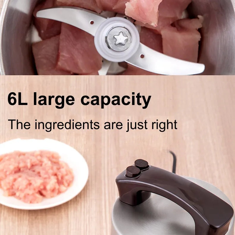 6L Electric Meat Grinders Food Crusher 6S Stainless Steel Multifunctional Vegetable Slicer Processor Chopper Kitchen Appliances