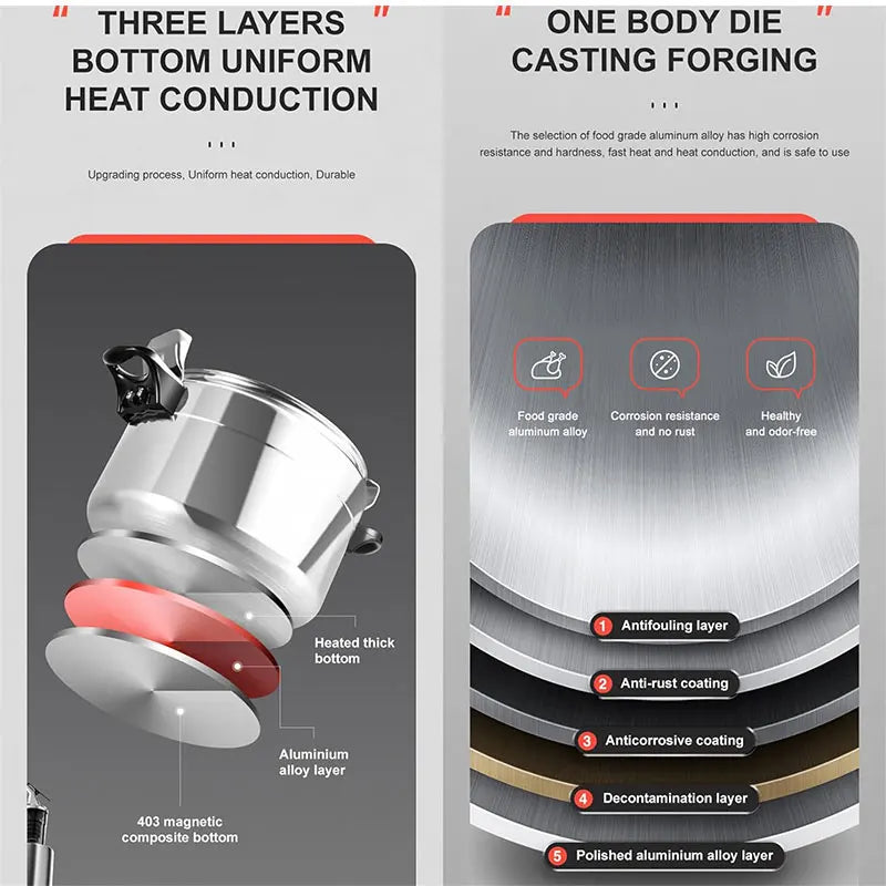 قدر ضغط احترافي سعة 3 لتر/5 لتر/7 لتر، مصنوع من الألومنيوم المتين المقاوم للانفجار، مناسب لمواقد الغاز